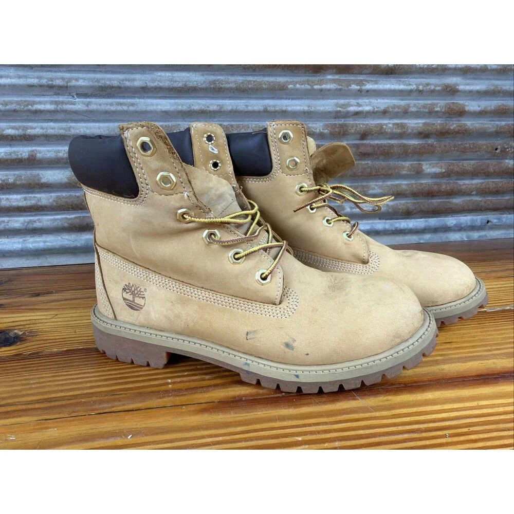 Timberland Premium 6 Inch Waterproof Boots Wheat Nubuck Juniors Kids Size 7M